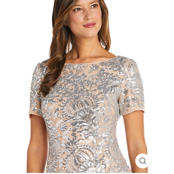 R & M Richards Off-the-Shoulder Lace Gown - Navy - Size 8
